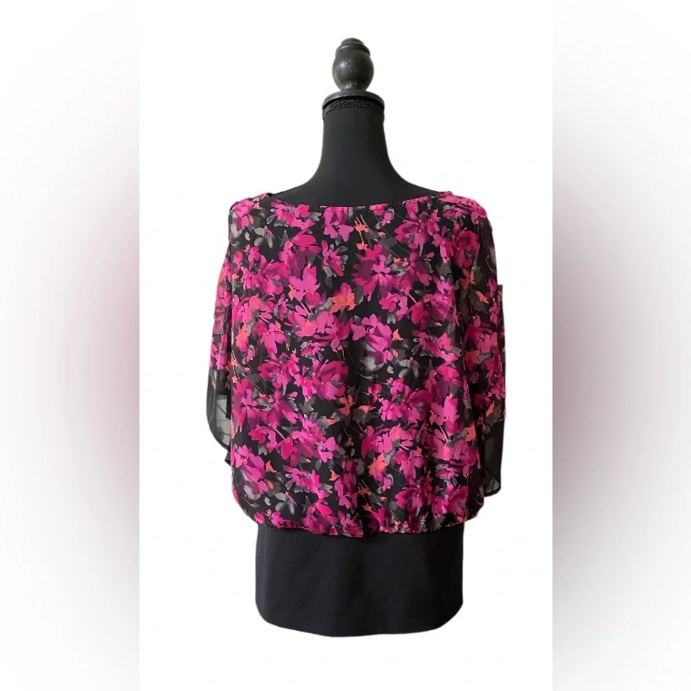 Elle: Pink and Black Floral Blouse with Cami